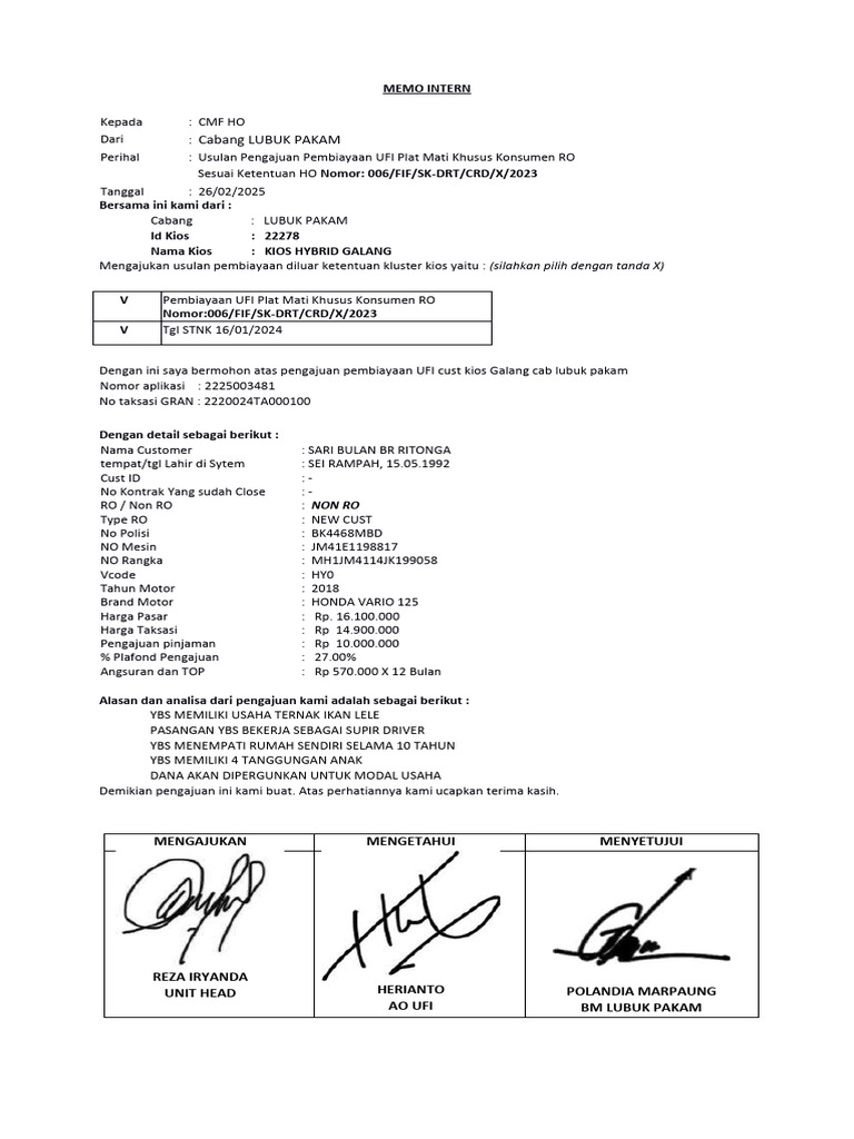 Memo Plat Mati Ritonga | PDF