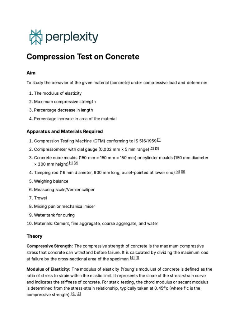 Compressive Strength and Elasticity of Concrete | PDF | Strength Of ...