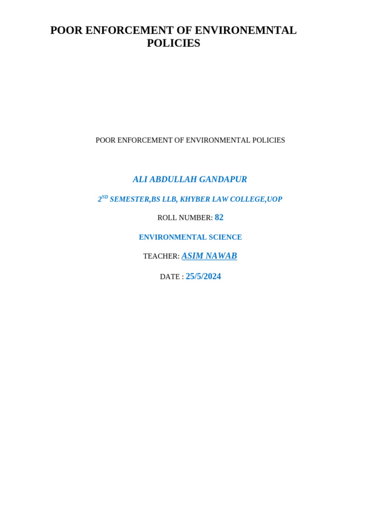 Poor Enforcement of Environmental Policies | PDF | Global Environment ...
