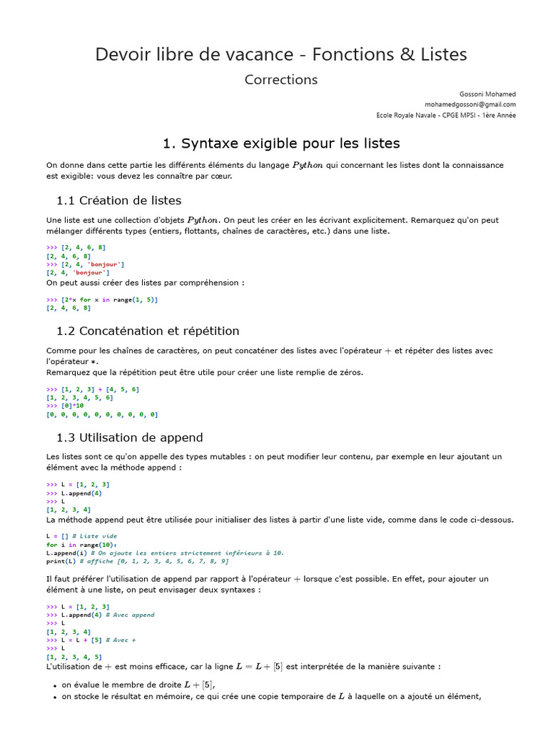 Fonctions et Listes en Python : Guide Complet | PDF | Nombre premier ...
