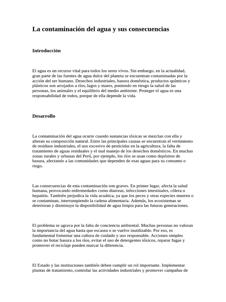 La Contaminación Del Agua y Sus Consecuencias | PDF | Agua | La ...