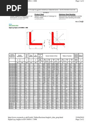 Equal Leg Angles per EN 10056-1 | PDF | Classical Mechanics