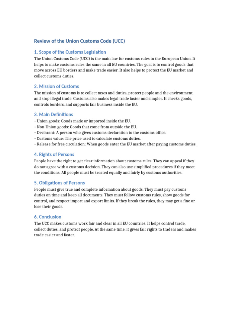 Union Customs Code Overview and Impact | PDF