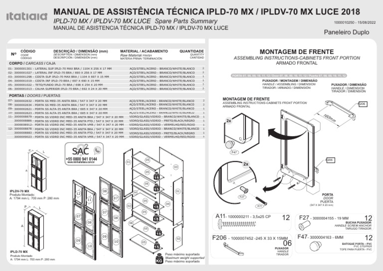 Manual Técnico IPLD-70 MX e PLDV-70 MX | PDF | Materiais