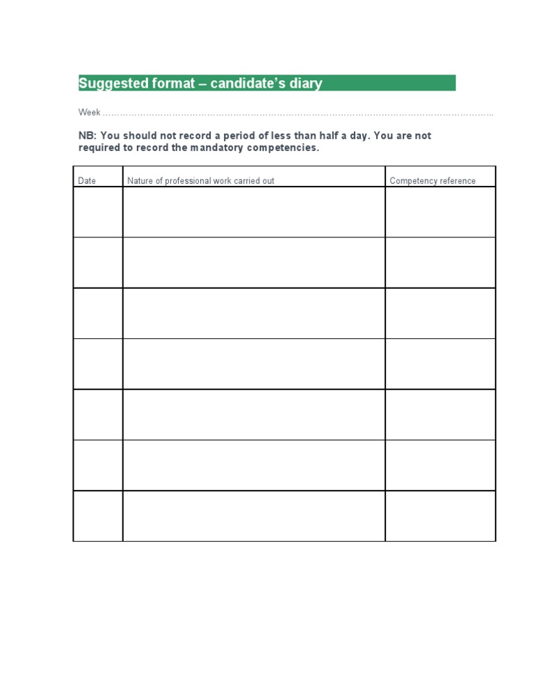 Suggested Format Candidate Diary | PDF