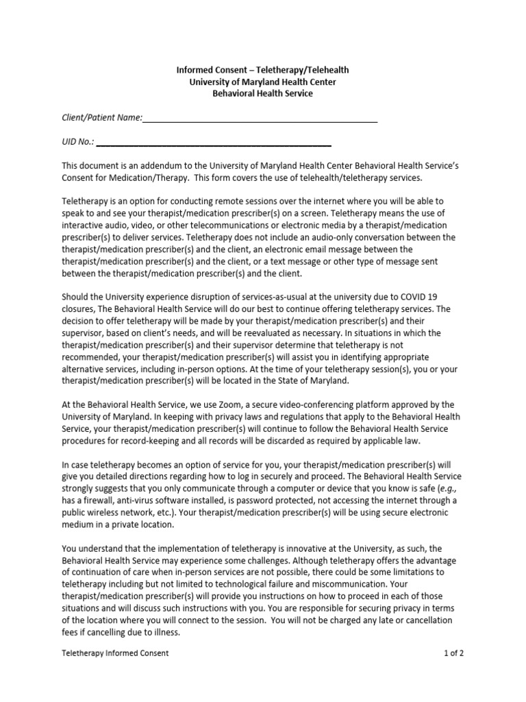 UMD BHS Informed Consent - Final Version 3-31-2020 | PDF | Informed ...