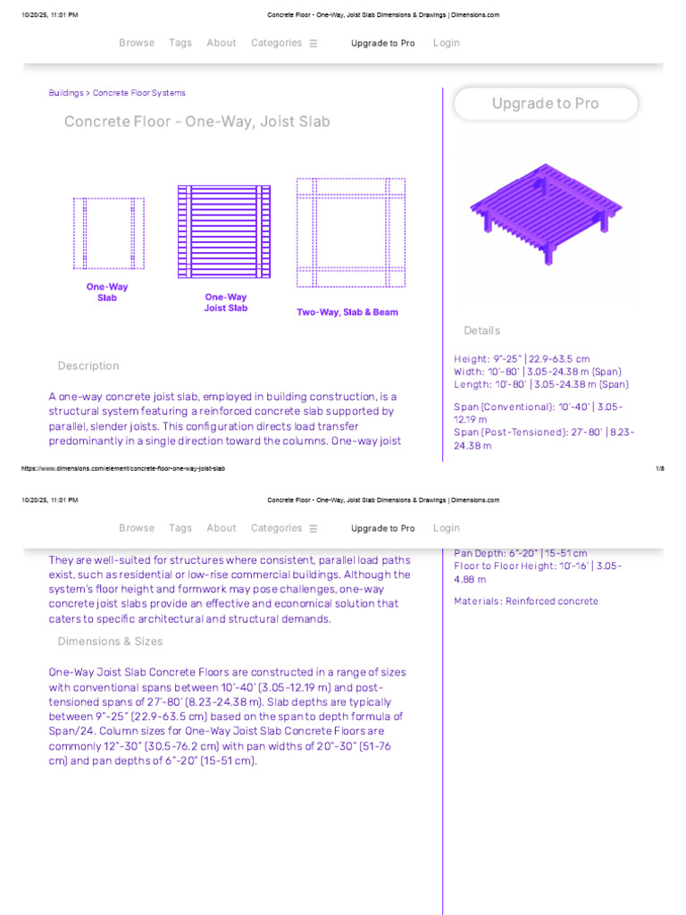 Concrete Floor - One-Way, Joist Slab Dimensions & Drawings | PDF ...