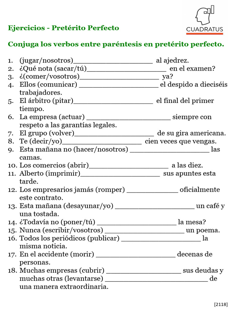 Ejercicios de Pretérito Perfecto | PDF