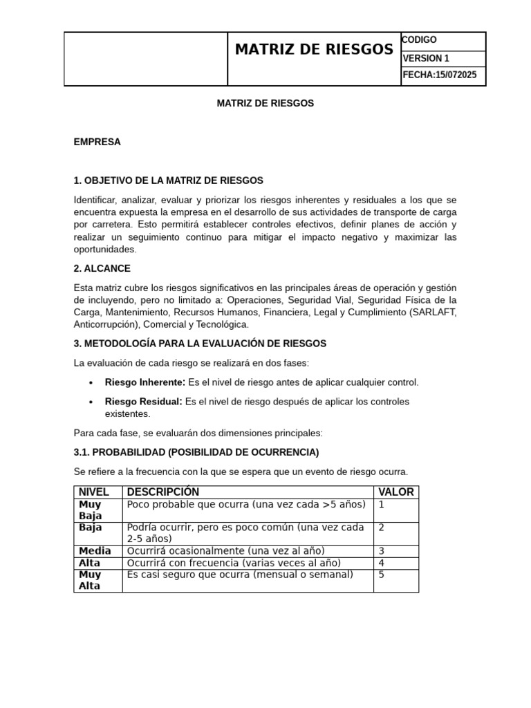 Matriz de Riesgos | PDF | Riesgo