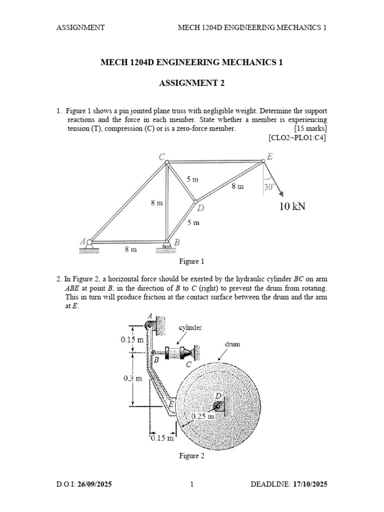 Engineering Mechanics Assignment 2 | PDF
