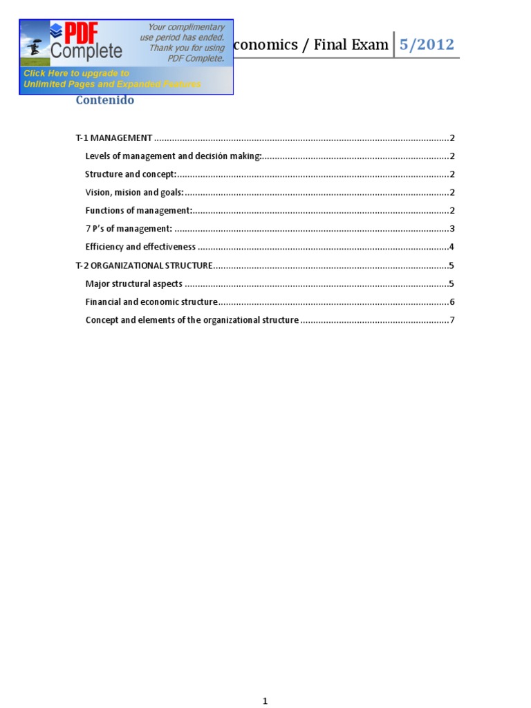 Business Economics / Final Exam: Contenido | PDF | Working Capital ...