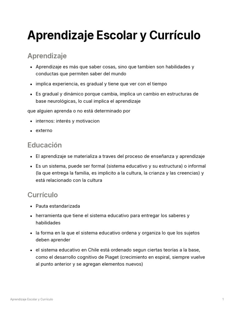 Aprendizaje Escolar y Currículo | PDF | Plan de estudios | Aprendizaje