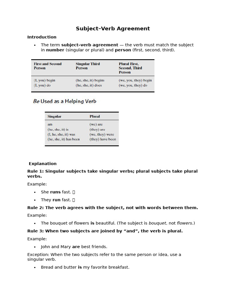 Subject Verb Agreement Short | PDF | Grammatical Number | Plural