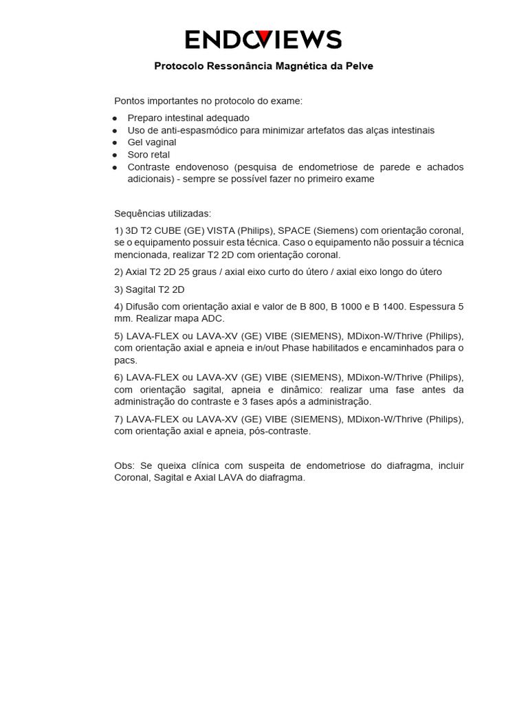 Protocolo Ressonância Magnética Da Pelve Com Preparo Intestinal | PDF