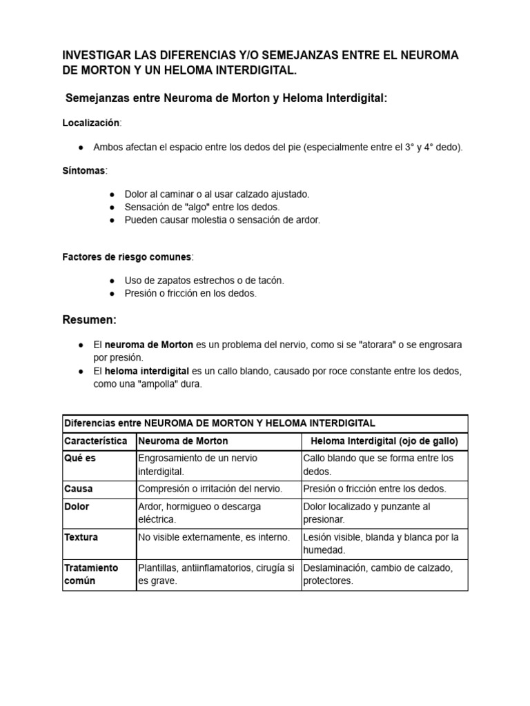 Neuroma de Morton vs Heloma Interdigital | PDF