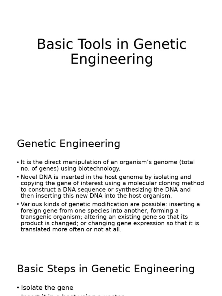 Essential Tools in Genetic Engineering | PDF | Vector (Molecular ...