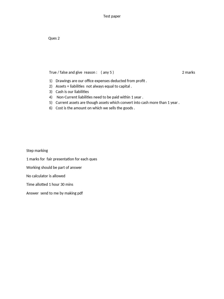 True/False Accounting Test Paper | PDF