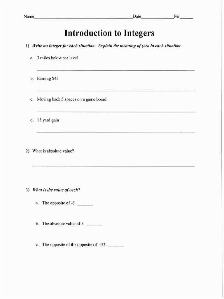 Intro To Integers HW | PDF
