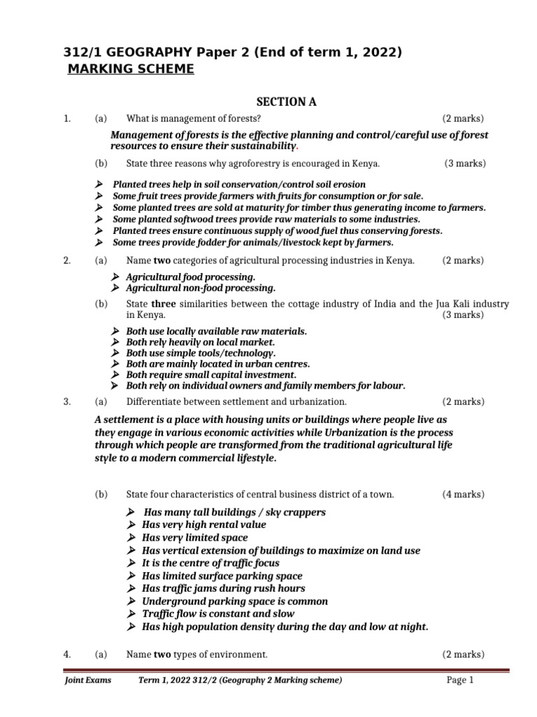 Geography Paper 2 Marking Scheme 2022 | PDF | Mining | Fishing Trawler