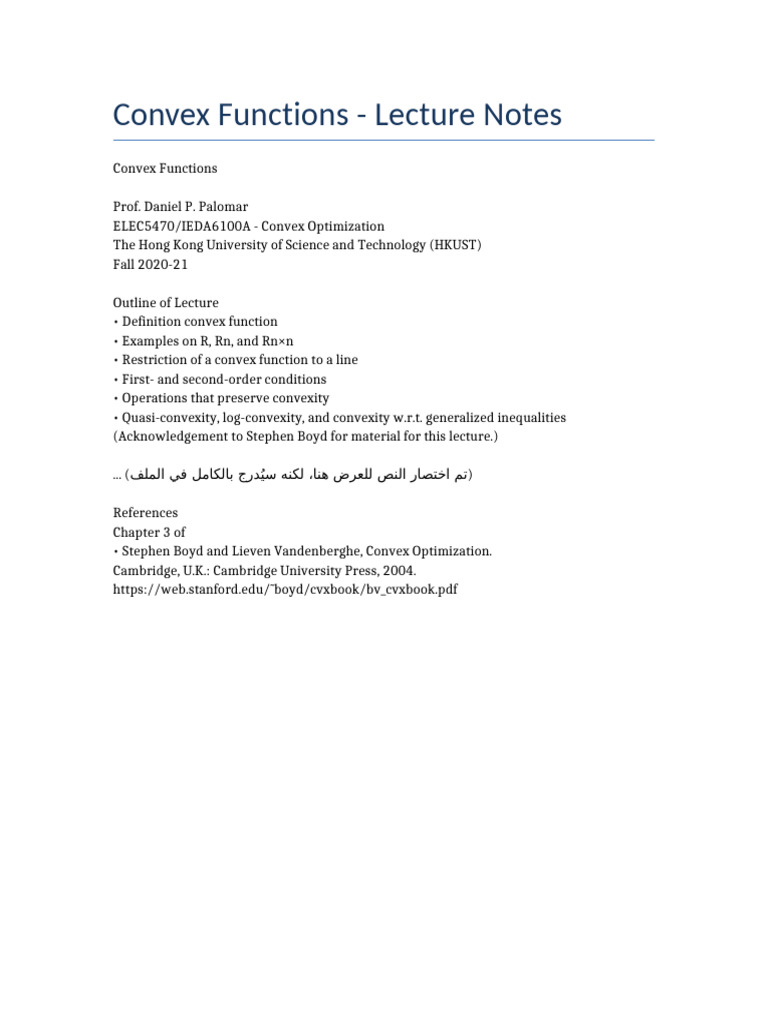 Convex Functions Lecture Notes | PDF