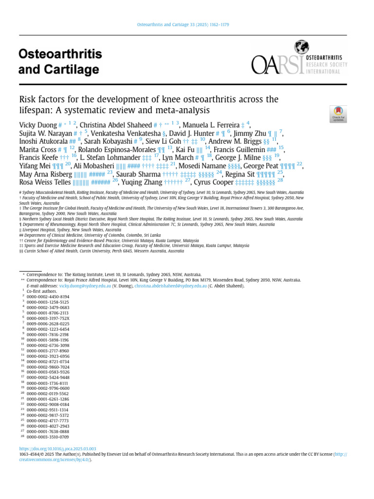 Risk Factors For The Development of Knee Osteoarthritis Across The ...