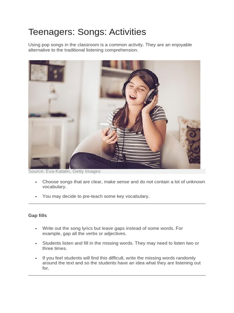 Using Songs in Classroom-Activities | PDF | Word | Human Communication