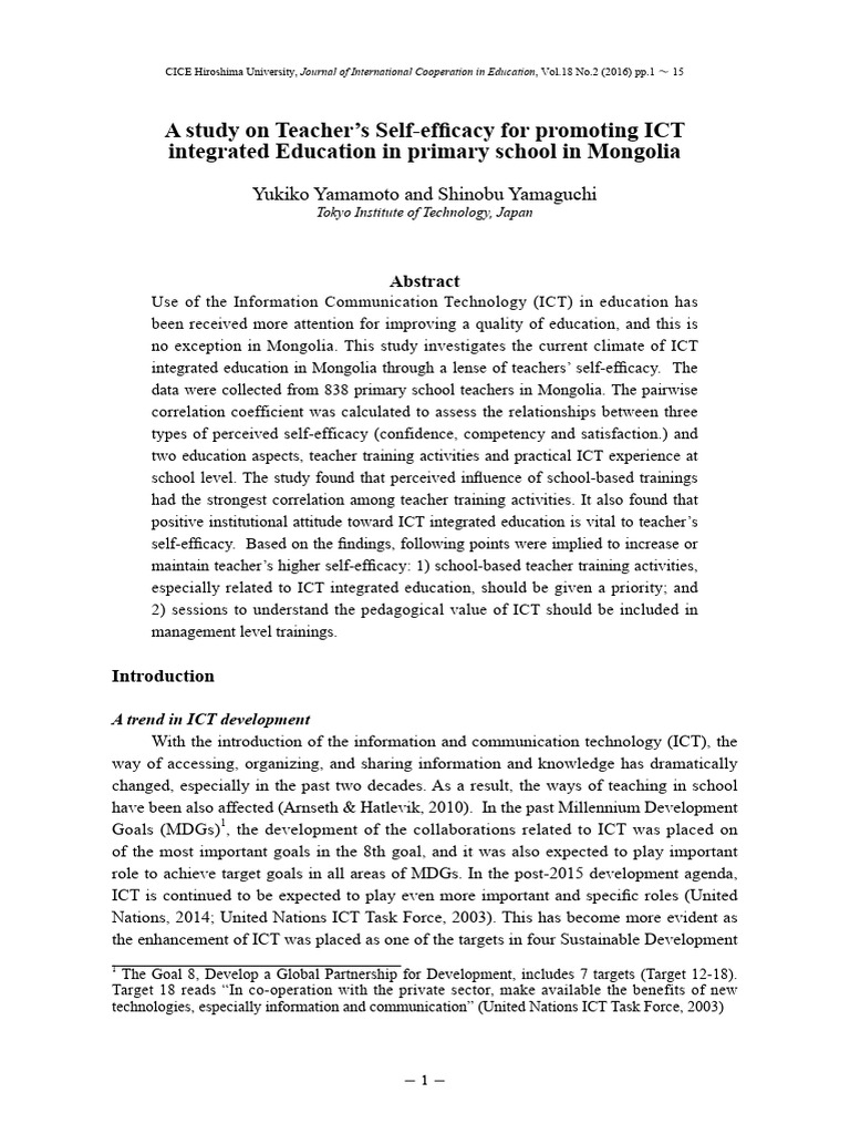 Teacher Self-Efficacy in ICT Education | PDF | Self Efficacy ...