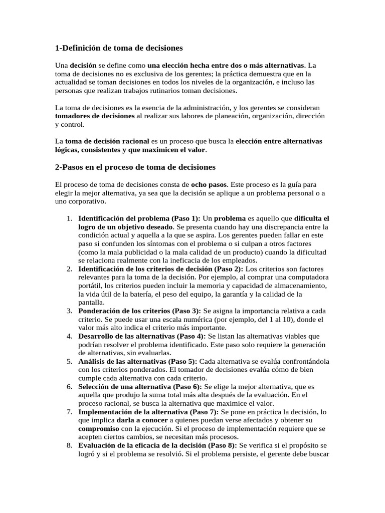 Pasos y Tipos en la Toma de Decisiones | PDF | Toma de decisiones ...