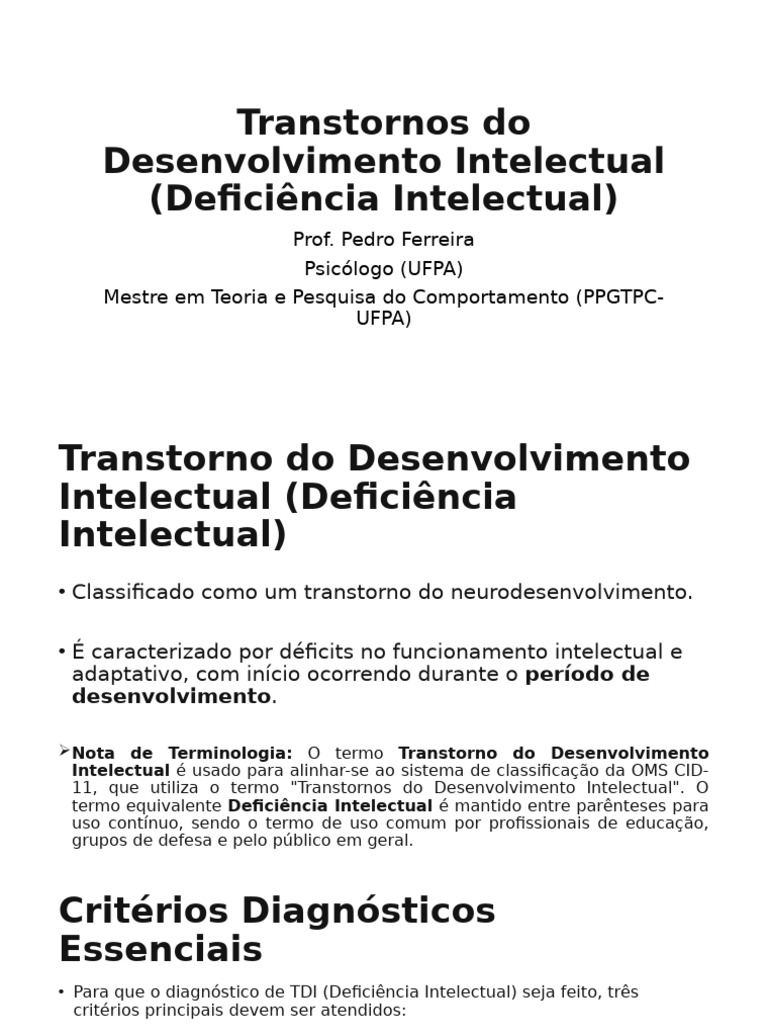 Transtornos do Desenvolvimento Intelectual | PDF | Deficiência ...