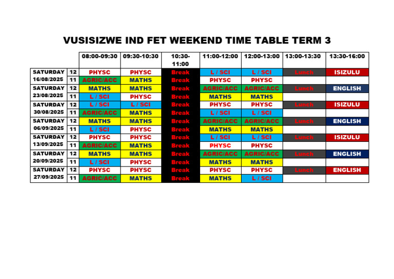 Weekend Time Table Term 3 | PDF