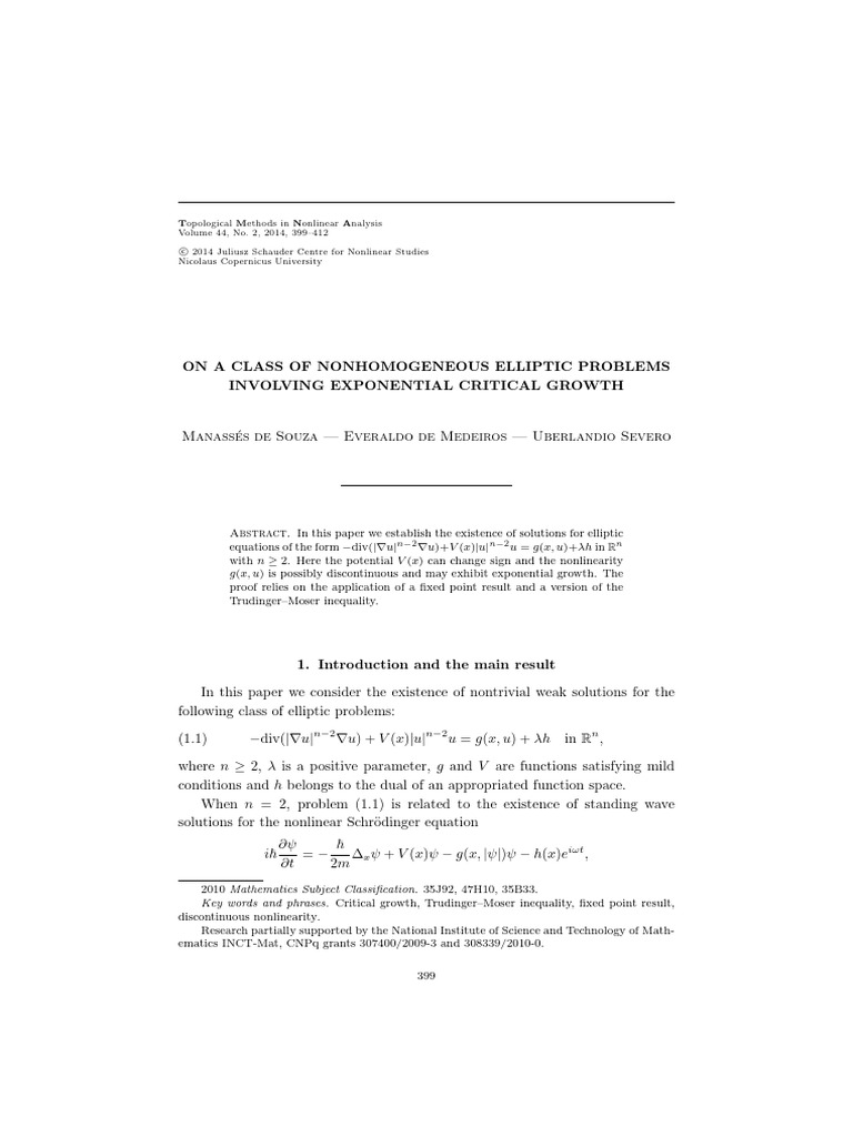 Nonhomogeneous Elliptic Problems Analysis | PDF | Nonlinear System ...