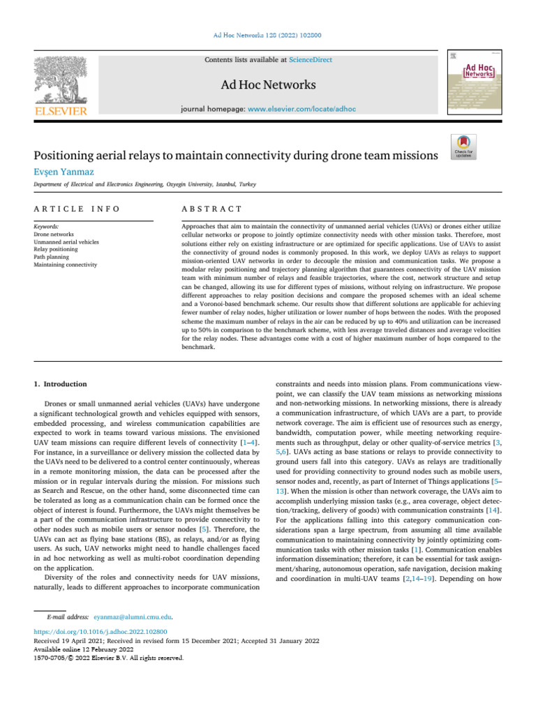 Positioning Aerial Relays To Maintain Connectivity During Drone Team ...