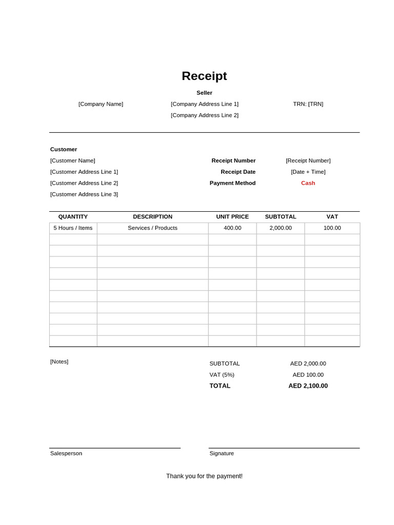 Detailed Sales Receipt Template | PDF