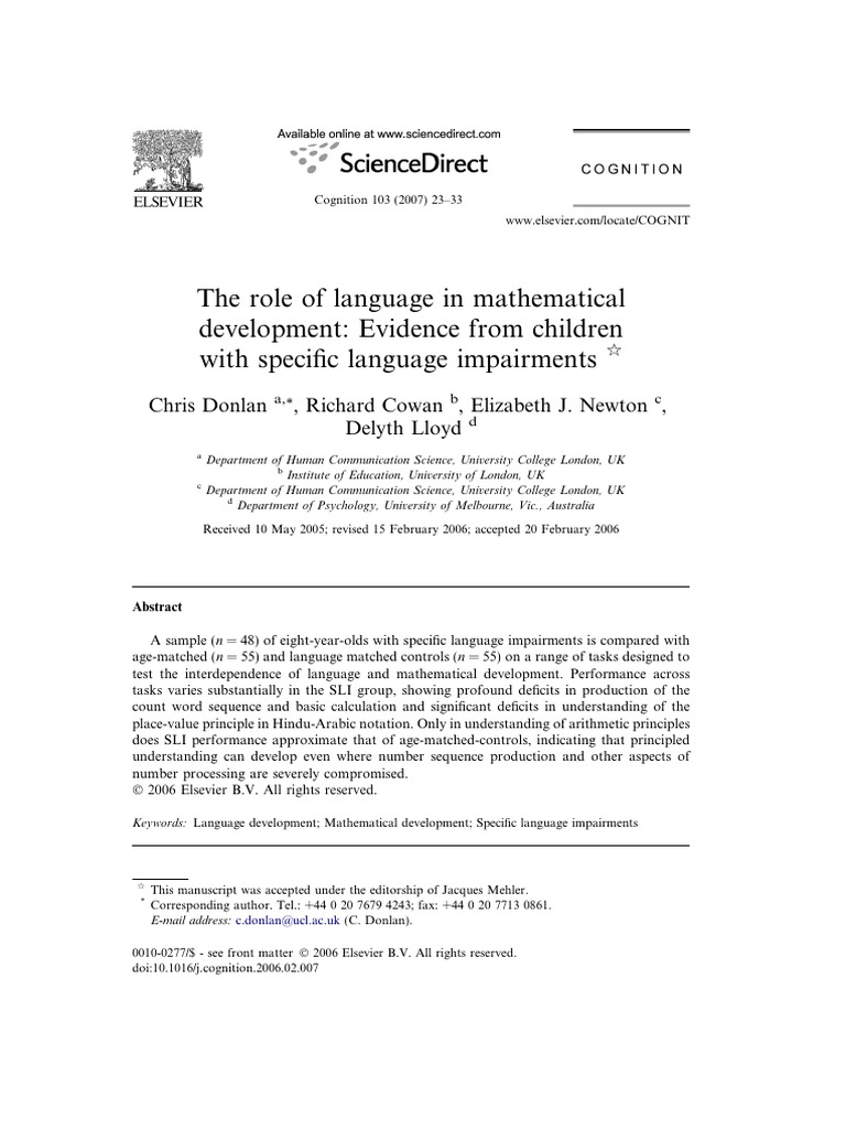 The Role of Language in Mathematical Development: Evidence From ...