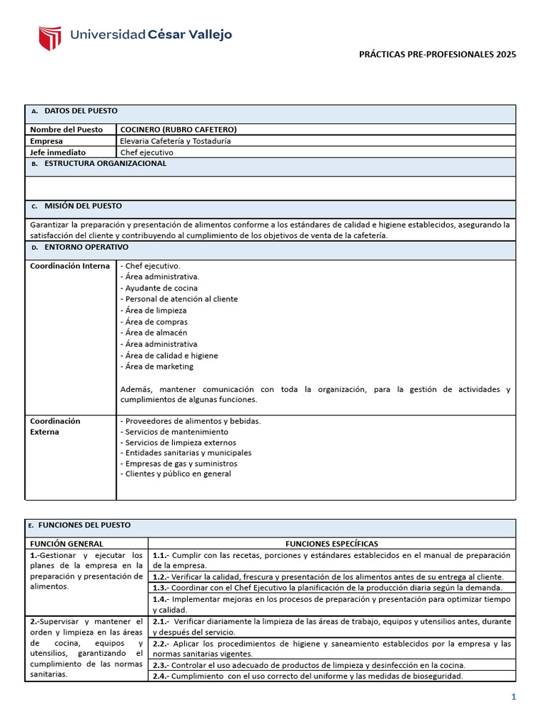 Descripción de Puesto - Cocina | PDF | Artes culinarias | Business