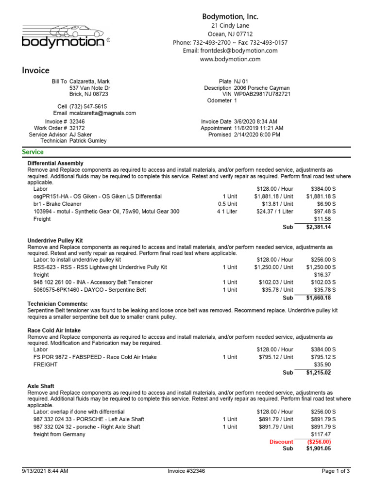 Calzaretta 07 32346 Invoice | PDF | Anti Lock Braking System | Tire