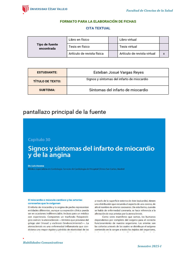 Signos y síntomas del infarto de miocardio | PDF | Infarto de miocardio ...
