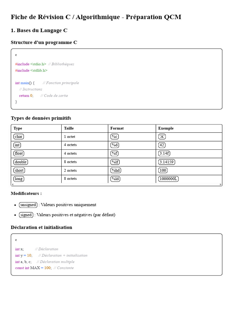Révision C : Algorithmes et Structures | PDF | Programmation ...