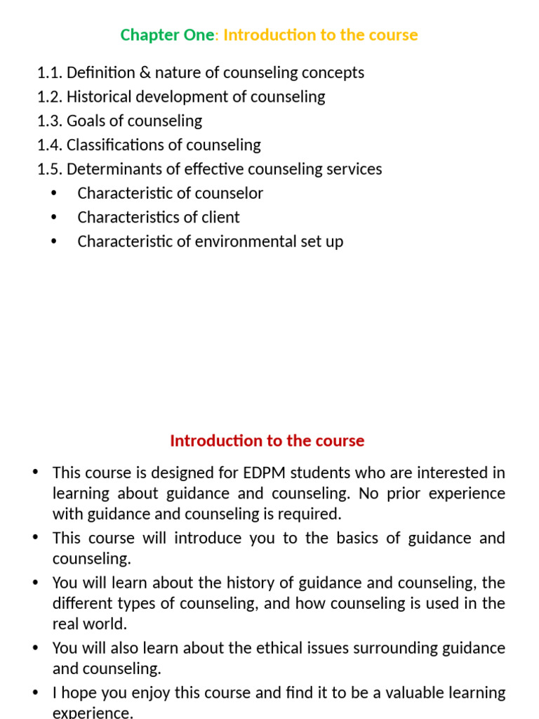 Introduction to Counseling Concepts | PDF | Psychotherapy | Counseling ...