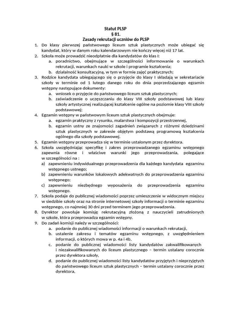 Zasady Rekrutacji Do PLSP | PDF