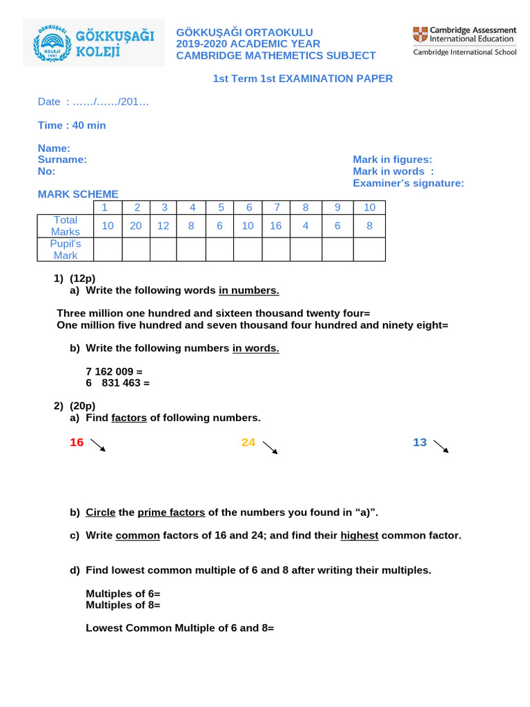 Cambridge Math Exam Paper 2019-2020 | PDF | Mathematics | Elementary ...