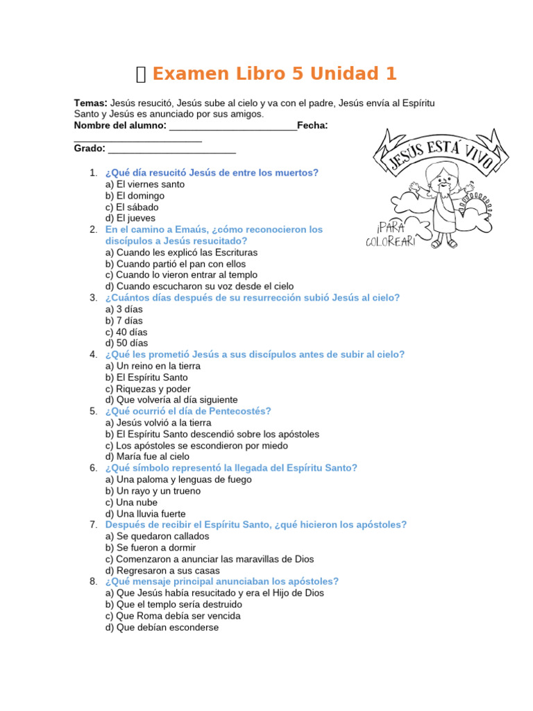 Examen sobre la Resurrección de Jesús | PDF