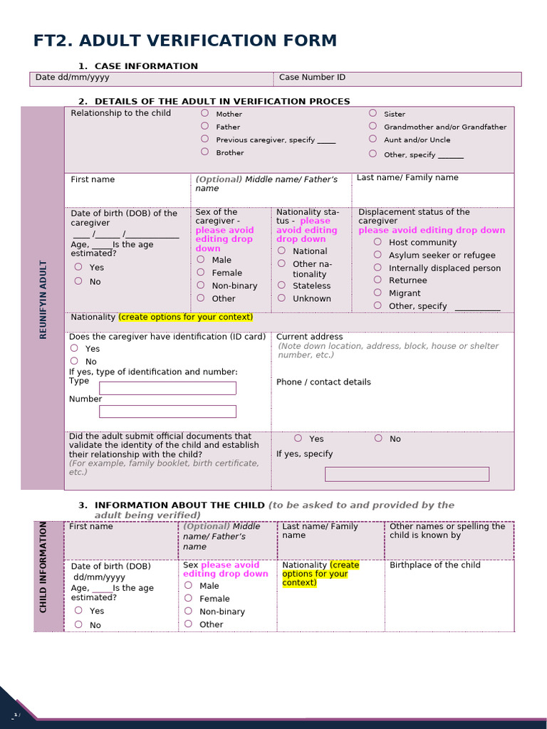 Adult Verification Form for Child Reunification | PDF | Identity ...