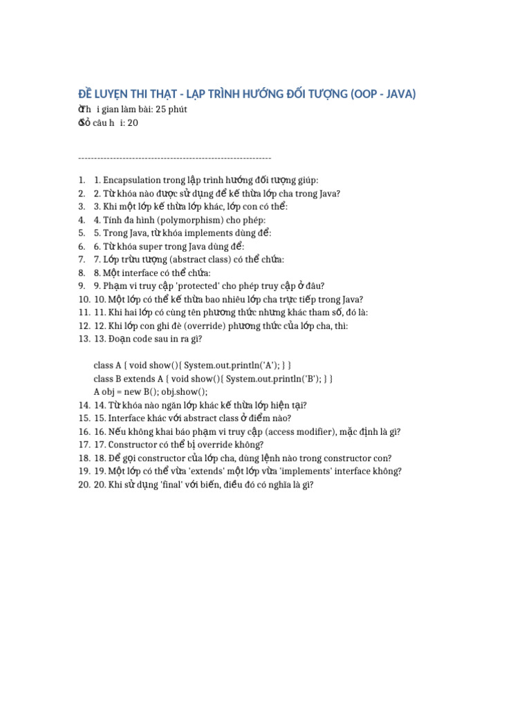 OOP Java DeLuyenThi | PDF