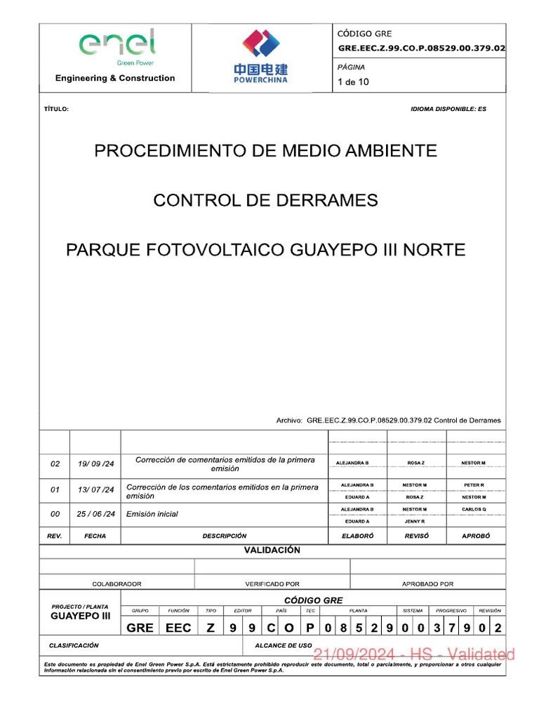 GRE - eec.Z.99.CO.P.08529.00.379.02 Procedimiento Control de Derrames | PDF