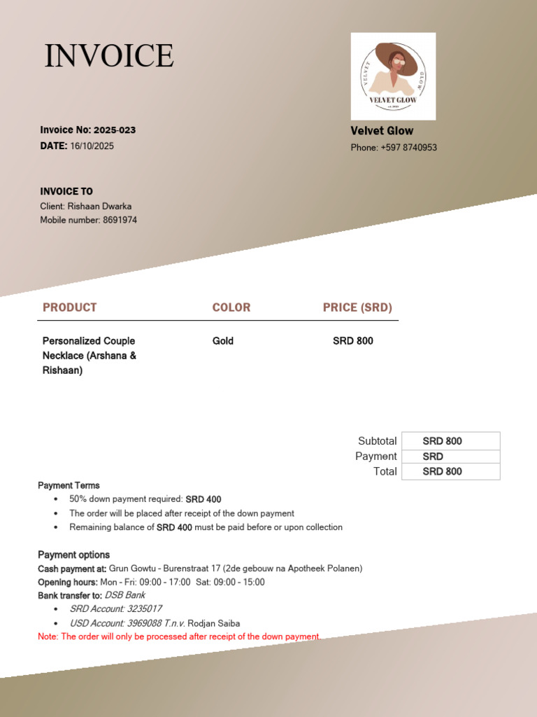 Invoice for Personalized Couple Necklace | PDF