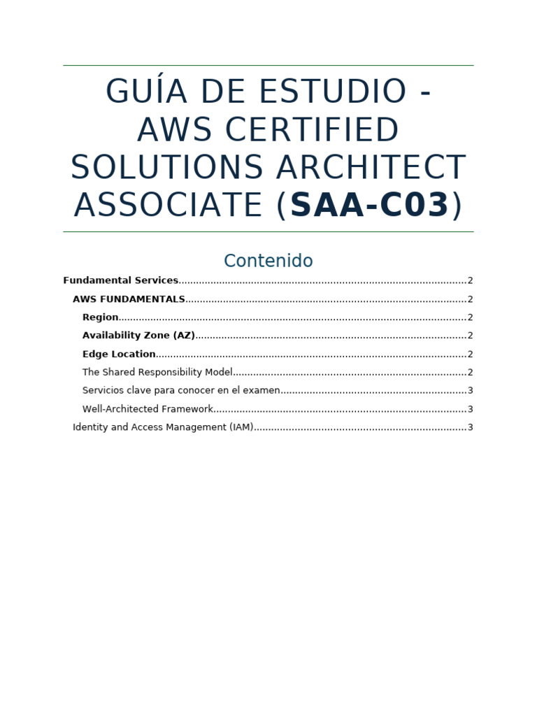 Guía de Estudio para AWS SAA-C03 | PDF | Servicios web de Amazon ...