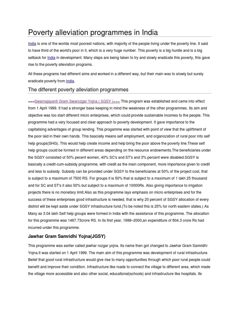 Overview of Poverty Alleviation Programs in India | PDF | Poverty ...