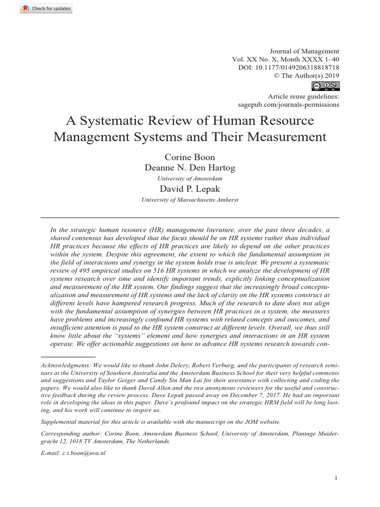 Systematic Review of HR Management Systems | PDF | Human Resource ...