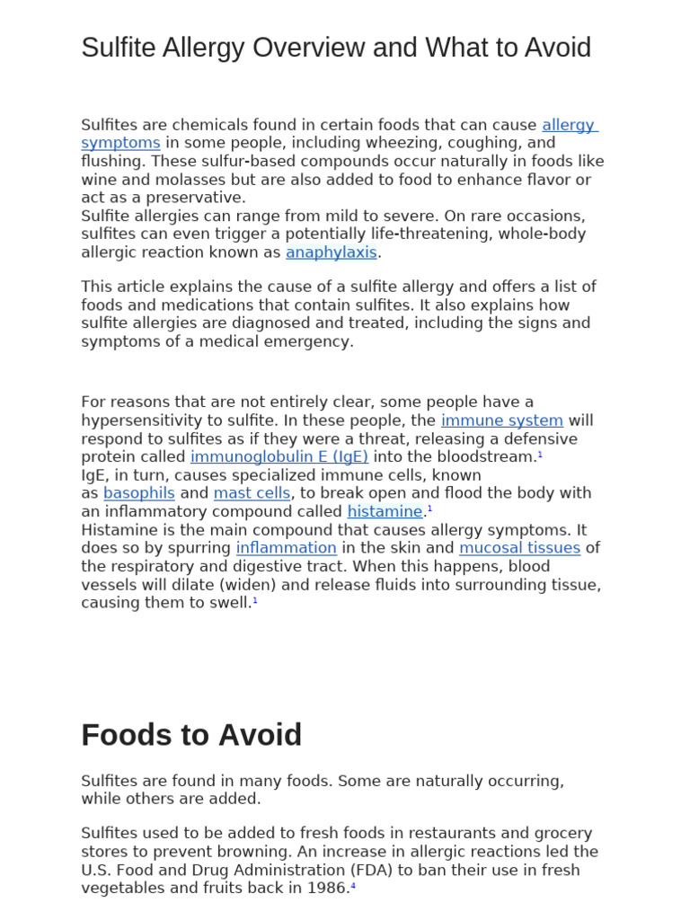 Foods to Avoid with Sulfite Allergy | PDF | Allergy